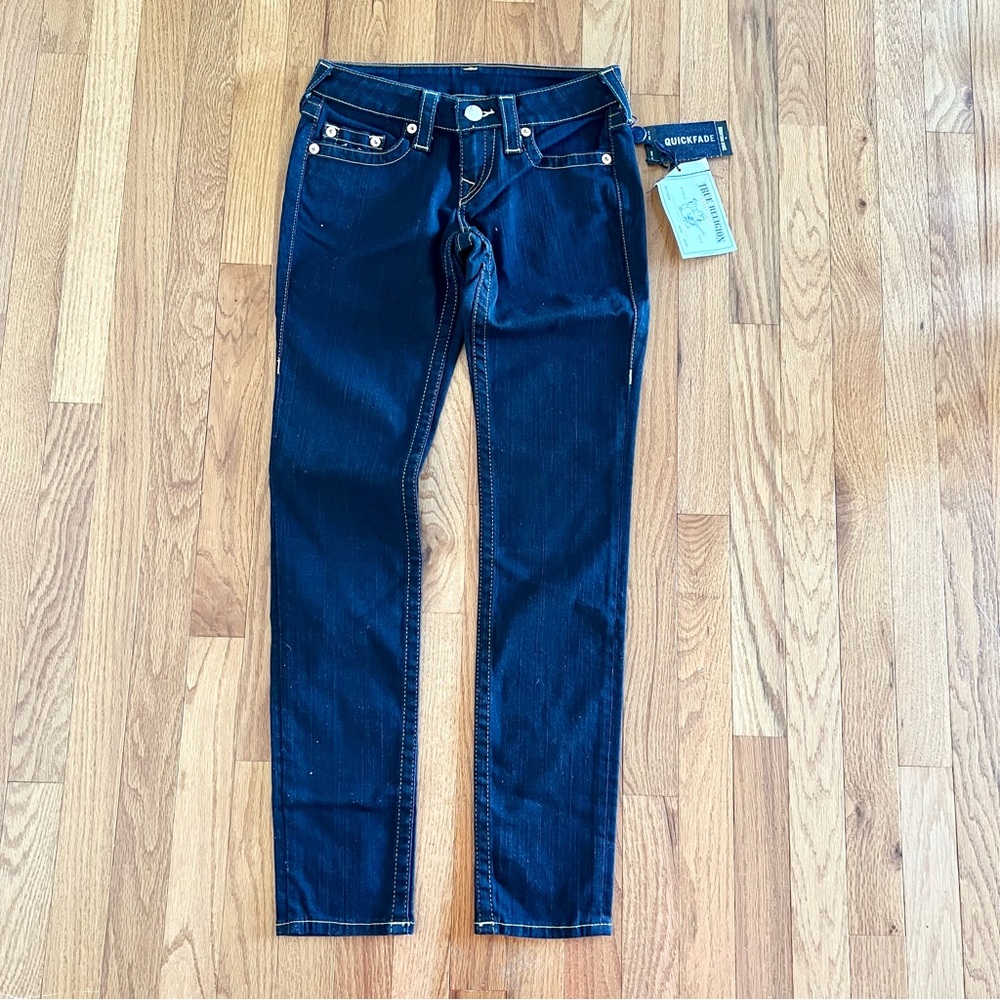 New 26 TRUE RELIGION Skinny Jeans Quick Fade Dark Blue